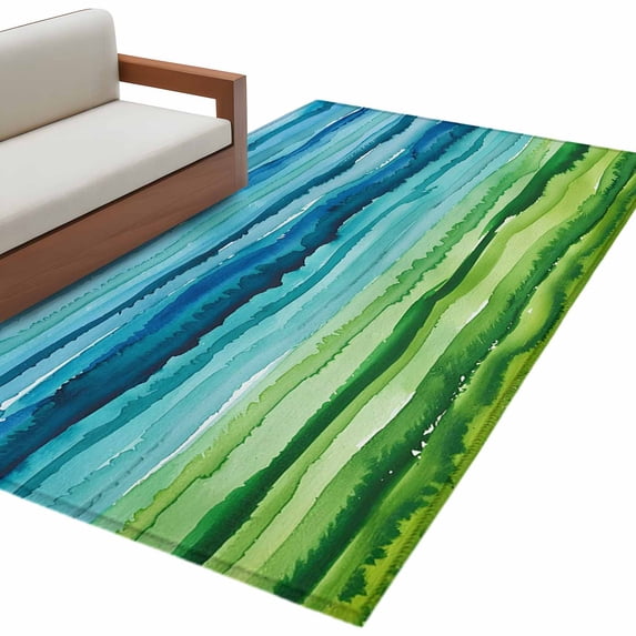 Blue Green Large Area Rugs for Bedroom Living Room, Soft Non Slip Carpet Bedside Rug, Gradient Watercolor Modern Abstract Art Rectangular Floor Cover Kitchen Accent Rug 3'x5' for Dining Room/Office