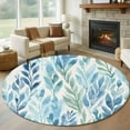 thumbnail image 1 of Blue Green Leaf Round Rug 5ft Washable Circle Kitchen Rugs Non Slip Summer Vintage Watercolor Plant Large Area Rug Indoor Floor Carpet for Bedroom Living Room Home Office Dining Room Nursery, 1 of 8
