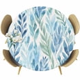 thumbnail image 1 of Blue Green Leaf Round Tablecloth 36-44 Inch Round Fitted Table Cloth with Elastic Edge, Summer Vintage Watercolor Plant Waterproof Table Cover Protector for Outdoor Picnic Party Dining, 1 of 6