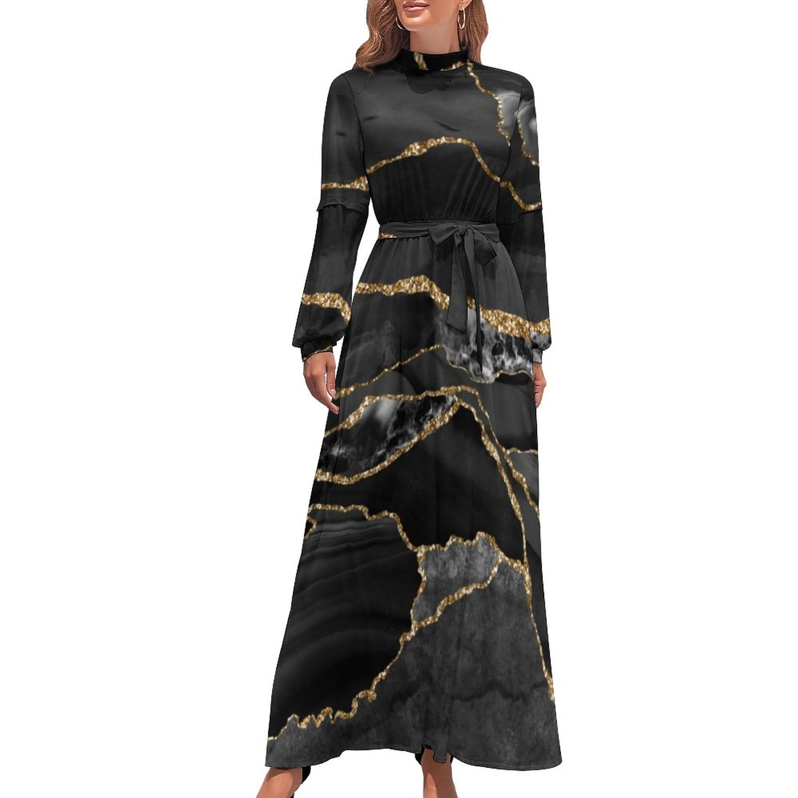 Blue Green Marble Dress Long Sleeve Abstract Graffiti Pattern Vintage Maxi Dress High Waist Fashion Print Bohemia Long Dresses Blue Green Marble Dress Long Sleeve Abstract Graffiti Pattern Vintage Maxi Dress High Waist Fashion Print Bohemia Long Dresses