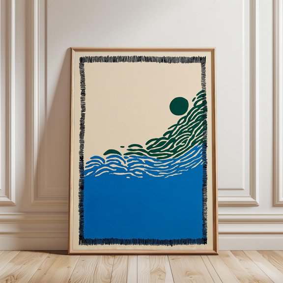 Blue Green Minimal Wave Poster, Unframed Paper Poster 8x10in