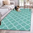thumbnail image 1 of Blue Green Moroccan 3'x5' Washable Rug, Morocco Retro Abstract Quatrefoil Plaid Non-Slip Area Rugs for Entryway Kitchen Classroom, StainResistant Dorm Throw Carpet, Low Pile Soft Indoor Floor Mat, 1 of 9
