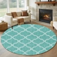 thumbnail image 1 of Blue Green Moroccan 8' Round Area Rug, Morocco Retro Abstract Quatrefoil Plaid Washable Non-Slip Large Circle Rugs for Living Room Bedroom, Soft Low Pile Rug Carpet for Dining Room Kitchen Farmhouse, 1 of 9