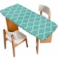 thumbnail image 1 of Blue Green Moroccan Table Cloths for 8 Foot Rectangle Tables, Morocco Retro Abstract Quatrefoil Plaid Patio Waterproof Elastic Fitted Tablecloths, Washable Rectangular Table Cover for Camping, 1 of 8