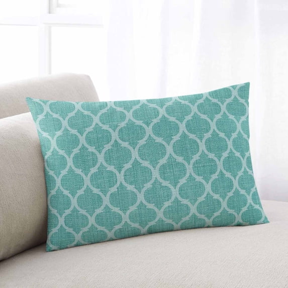 Blue Green Moroccan Throw Pillow Covers, Morocco Retro Abstract Quatrefoil Plaid Soft Breathable Pillow Cases with Invisible Zipper, Standard Pillowcases for Couch Bed Sofa Chair 20x26 Inches
