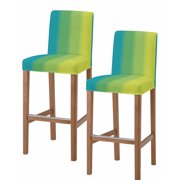 Blue Green Ombre Bar Stool Covers Set of 2, Vertical Striped Abstract Art Stretch Washable Bar Chair Covers with Backs, Removable Pub Counter Height Chair Cover for Kitchen Dining Room Cafe