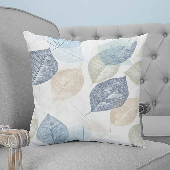 Blue Green Orange Leaves Decorative Pillowcase 18''x18'', Spring Watercolor Botanical Throw Pillow Covers Soft Cushion Case for Couch Sofa Bedroom Living Room, Pillowcase Boho Decor
