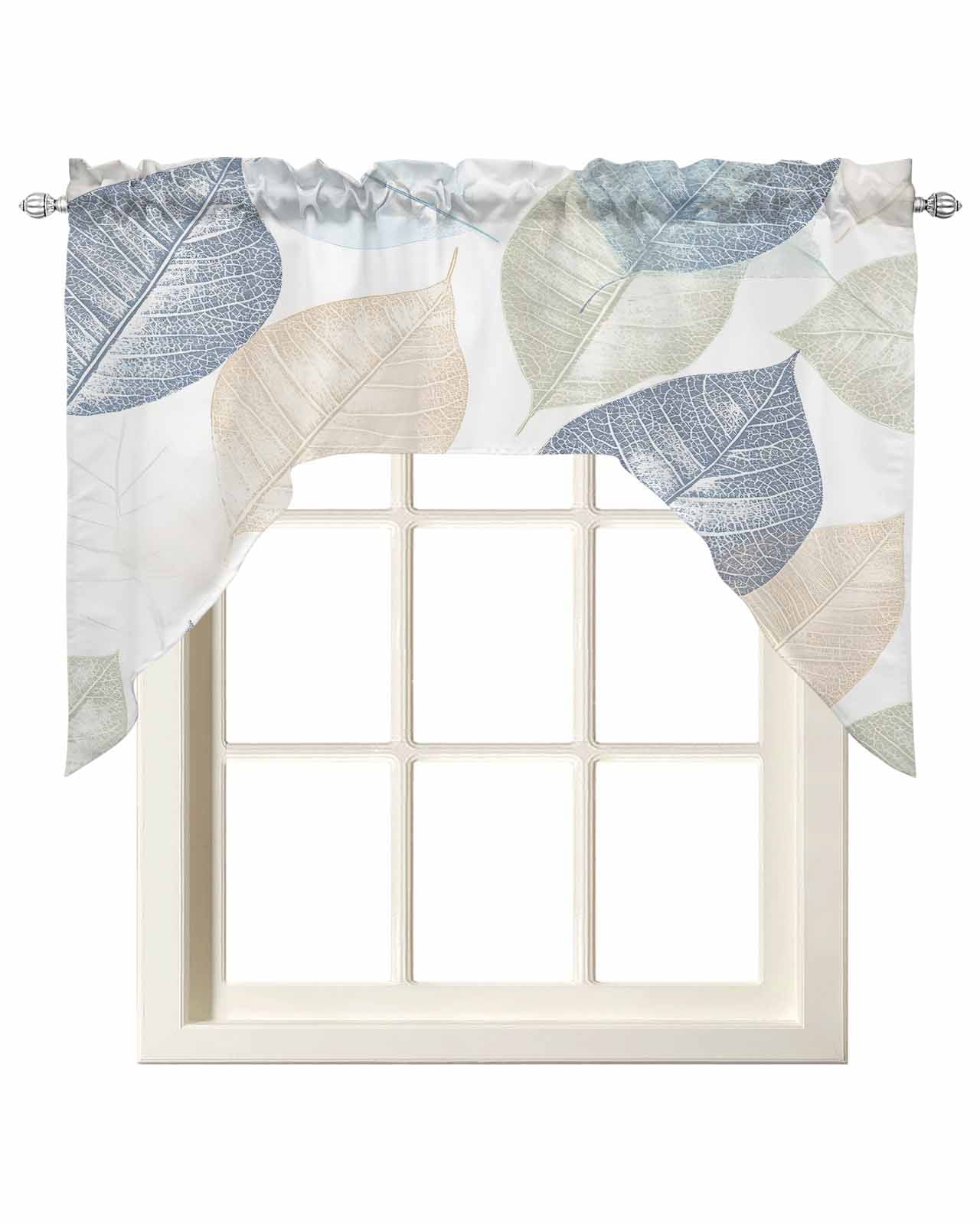 Blue Green Orange Leaves Kitchen Swag Valances for Windows, Spring ...