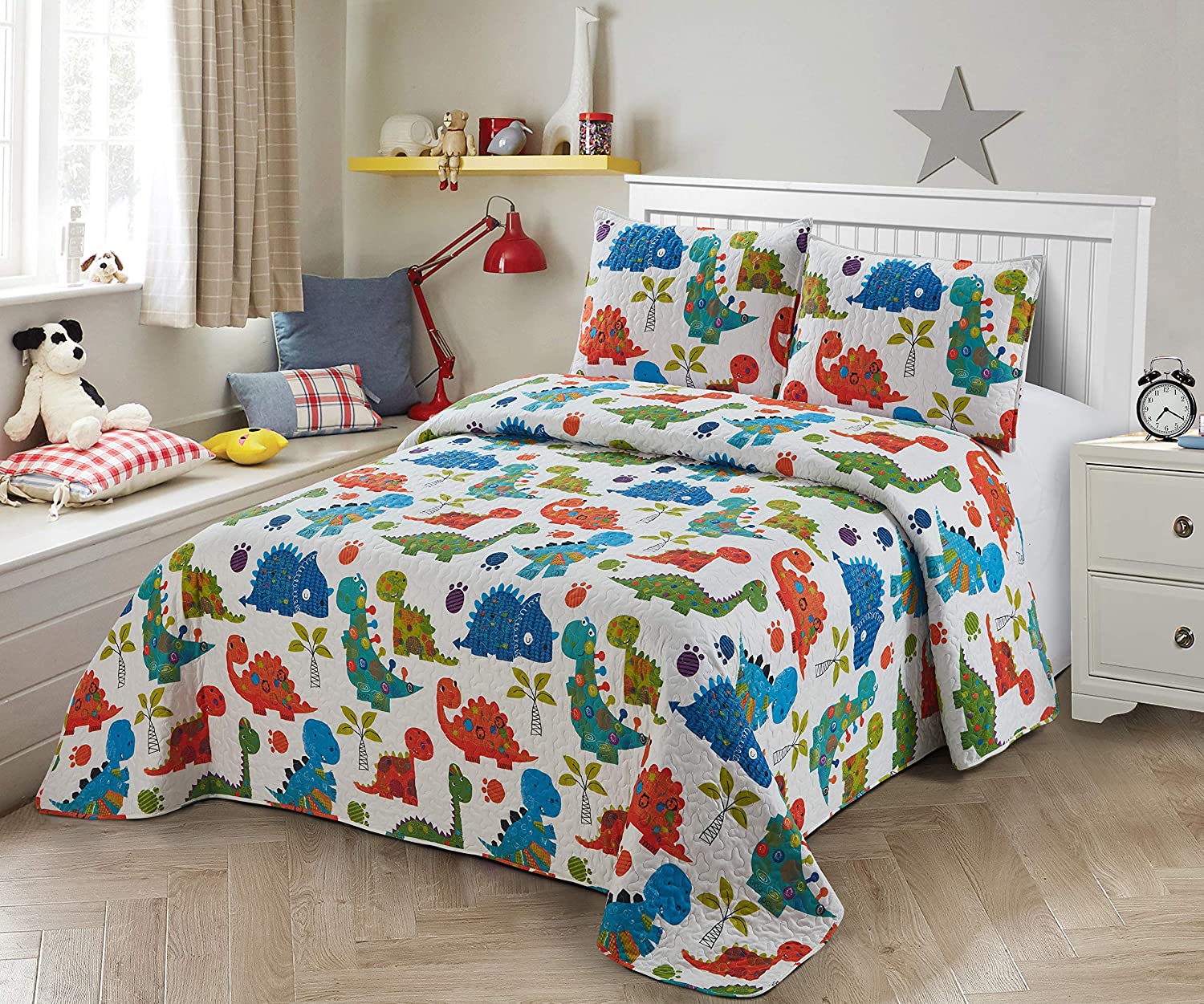 Blue Green Orange Purple Dinosaurs World Kids/Boys/Toddler Coverlet