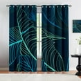thumbnail image 1 of Blue Green Palm Leaves Bedroom Blackout Curtains, Plant Leaf Darkening Drapes, Thermal Insulated Grommet Curtain For Living Room Bedroom Dorm Classroom 21"W x 45"L (Pack of 2), 1 of 6