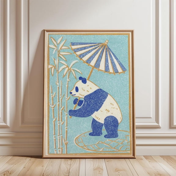 Blue Green Panda Bamboo Poster, Unframed Paper Poster 8x10in
