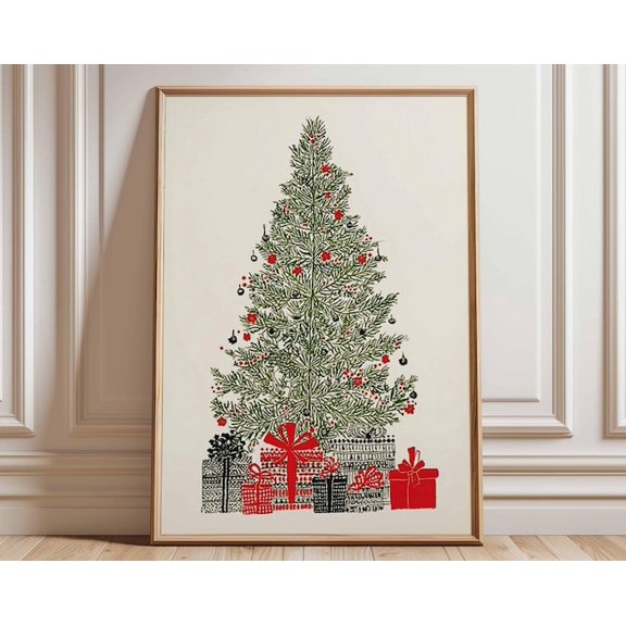 Blue Green Panda Folk Style Animal Asian Bamboo Umbrella Wall Art Print, Unframed Paper Poster 8x10in