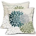 thumbnail image 1 of Blue Green Pillow Covers 16x16 Inch White Dahlia Flower Decorative Throw Pillows Modern Geometry Floral Outdoor Farmhouse Pillowcase Linen Square Cushion Case Decor for Home Sofa Couch Bed, Set of 2, 1 of 2