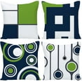 thumbnail image 1 of Blue and Green Pillow Covers 18x18, Navy Blue Green Geometric Pillows Cover Set of 4 Outdoor Sturdy Linen Abstract Throw Pillow Cases Zipper for Patio Couch Sofa Living Room Home Decor, 1 of 6