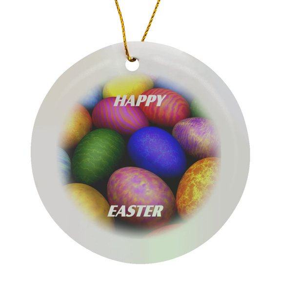 3drose, Blue Green Pink Yellow Purple Easter Eggs, Circle Porcelain Ornament