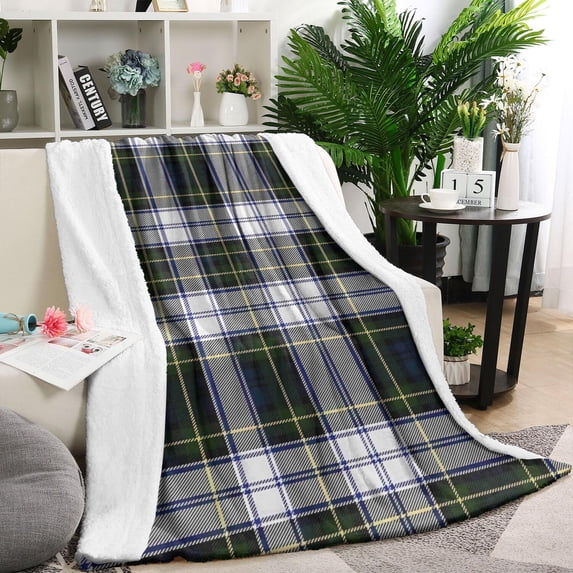 Blue Green Plaid Checkered Pattern Blanket,Comfortable Soft Flannel Throw Blanket,All Season,Warm Lightweight Blankets for Sofa Bed Couch Living Room Chair,40"x50"