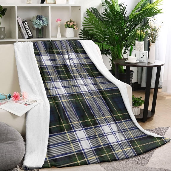 Blue Green Plaid Checkered Pattern Blanket,Comfortable Soft Flannel Throw Blanket,All Season,Warm Lightweight Blankets for Sofa Bed Couch Living Room Chair,60"x80"