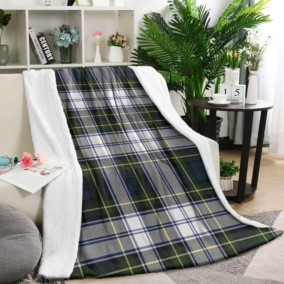Blue Green Plaid Checkered Pattern Blanket,Comfortable Soft Lamb Wool Throw Blanket,All Season,Warm Lightweight Blankets for Sofa Bed Couch Living Room Chair,60"x80"