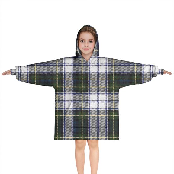 Blue Green Plaid Checkered Pattern Blanket Hoodies for Kids 6-13YR Oversize Wearable Blanket Hoodies for Boys Girls Teens
