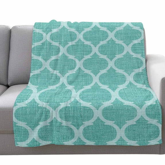 Blue Green Plaid Fleece Throw Blanket Lightweight Retro Country Moroccan National Geometrical Plaid Fuzzy Flannel Throws Super Soft Cozy Flannel Blanket for Couch, Sofa, Bed, Travel 50"x80"