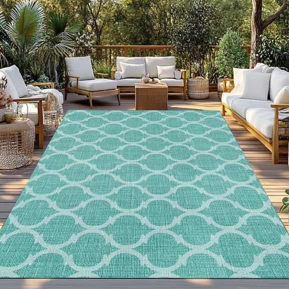Blue Green Plaid Indoor Outdoor Rugs 4x6 Ft, Retro Country Moroccan National Geometrical Plaid Outdoor Patio Rugs Mat Washable Outside Area Rugs Carpet for Porch Deck RV Camping Pool Balcony Backyard