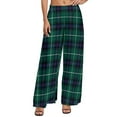 thumbnail image 1 of Blue Green Plaid Pants High Waist Checkerboard Casual Trousers Street Fashion Custom Wide Leg Pants, 1 of 2