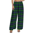 thumbnail image 1 of Blue Green Plaid Pants High Waist Checkerboard Casual Trousers Street Fashion Custom Wide Leg Pants, 1 of 2