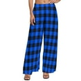 thumbnail image 1 of Blue Green Plaid Pants High Waist Checkerboard Casual Trousers Street Fashion Custom Wide Leg Pants, 1 of 2