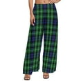 thumbnail image 1 of Blue Green Plaid Pants High Waist Checkerboard Casual Trousers Street Fashion Custom Wide Leg Pants, 1 of 2