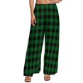 thumbnail image 1 of Blue Green Plaid Pants High Waist Checkerboard Casual Trousers Street Fashion Custom Wide Leg Pants, 1 of 2