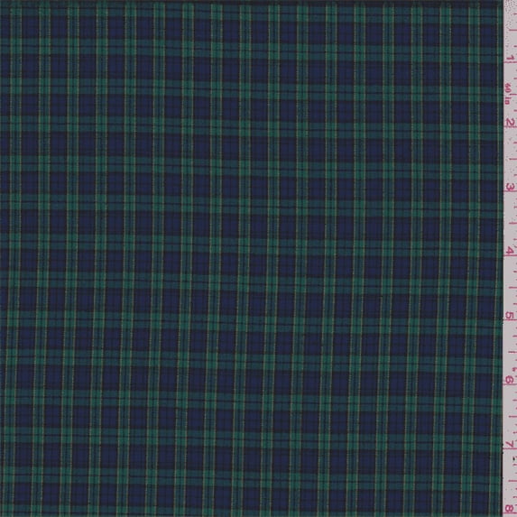 Blue/Green Plaid Shirting, Fabric Sold By the Yard