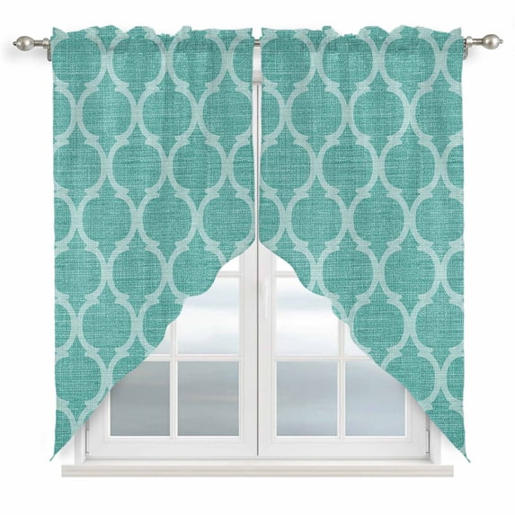 Blue Green Plaid Swag Valances for Windows 2 Pack Retro Country Moroccan National Geometrical Plaid Swag Kitchen Curtains 45 Inches Long Rod Pocket Short Window Treatment for Kitchen Bathroom 36"x45"