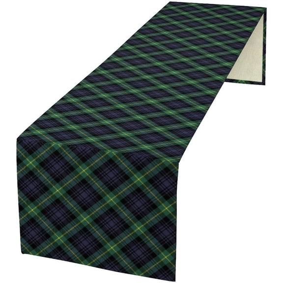 Blue Green Plaid Table Runner, Retro Buffalo Check Plaid Tartan Style Print Farmhouse Table Runner for Kitchen Dinning Coffee Table Decor Home Wedding Party Holiday, 13x36 Inch
