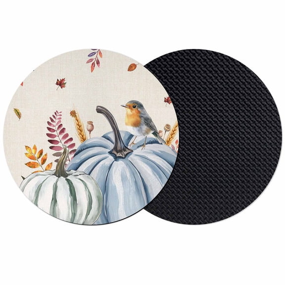 Blue Green Pumpkin Coasters Set of 2, Absorbent Coasters for Drinks, Thanksgiving Fall Bird Eucalyptus Coaster for Desk Coffee Table Protection, Home Decor House Warming Gifts 4"