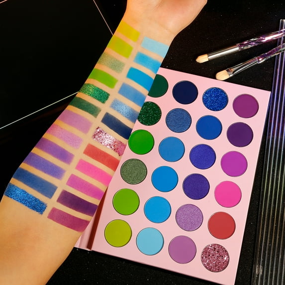 Blue Green Purple Eyeshadow Palette High Pigmented,DE’LANC 24 Colors Professional Long Lasting Matte Shimmer Glitter Eye Shadow Pallets ,Waterproof Colorful Makeup Pallettes for Green Blue Purple