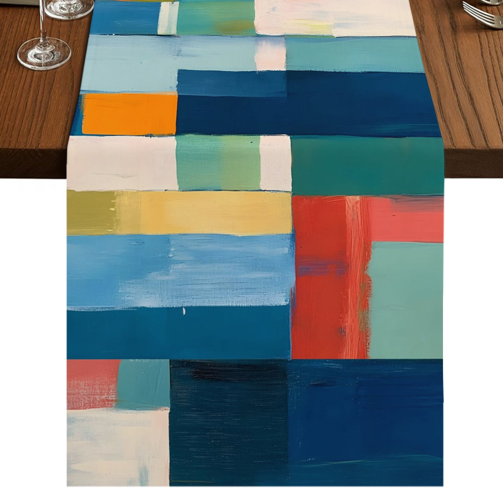 Blue Green Red Burlap Cotton Table Runner 13x60 Inches Long, Vintage ...