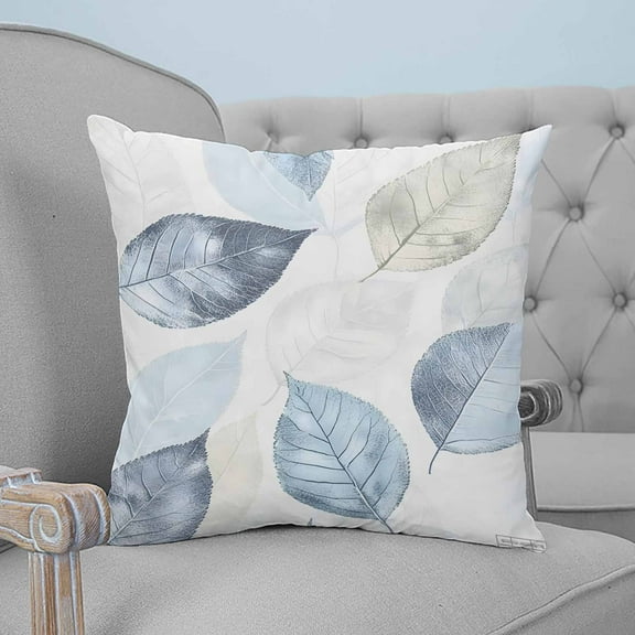 Blue Green Retro Leaves Decorative Pillowcase 26''x26'', Rustic Botanical Watercolor Throw Pillow Covers Soft Cushion Case for Couch Sofa Bedroom Living Room, Pillowcase Boho Decor
