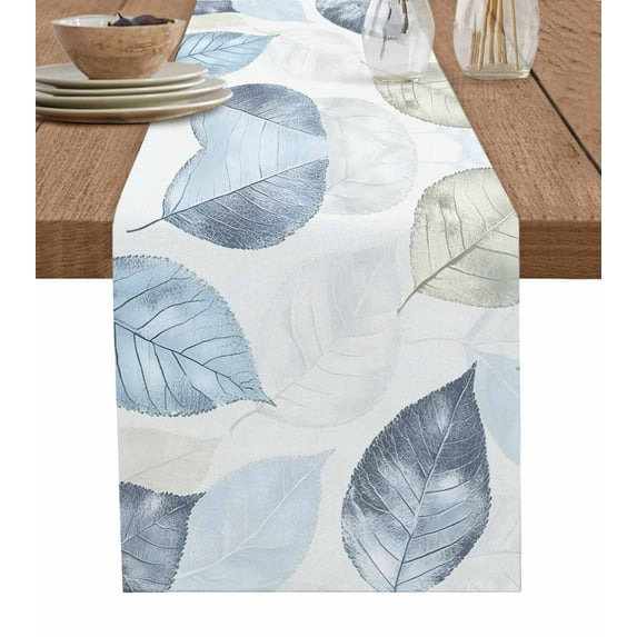 Blue Green Retro Leaves Table Runner 108 Inches, Rustic Botanical Watercolor Bed Runner Dresser Scarves Tabletop for Indoor Outdoor Parties/Ceremony/Banquet, 13"x 108"