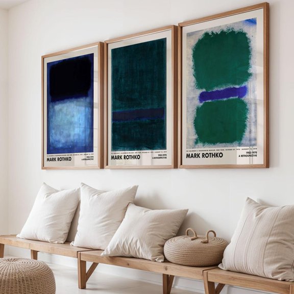 Blue Green Rothko Poster, Abstract Minimal Museum Art Set 3 Stretched Canvas 16x24