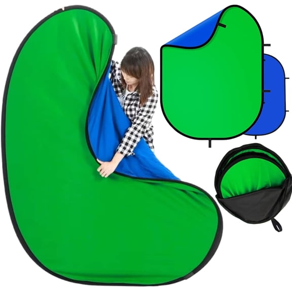 Blue Green Screen Backdrop Double Sided Collapsible Greenscreen with Carrying Bag,Portable Pop Up Background for Streaming Webcam, & 59.1 * 78.7"