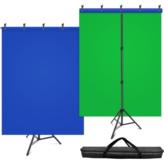 Blue Green Screen Backdrop Kit, 2in1 7x5ft(HxW) Green Screen Stand for Streaming, 6.5x5ft(HxW) 2-Sided Reversible Blue Photo Background with Backdrop Stand for Photography, Zoom