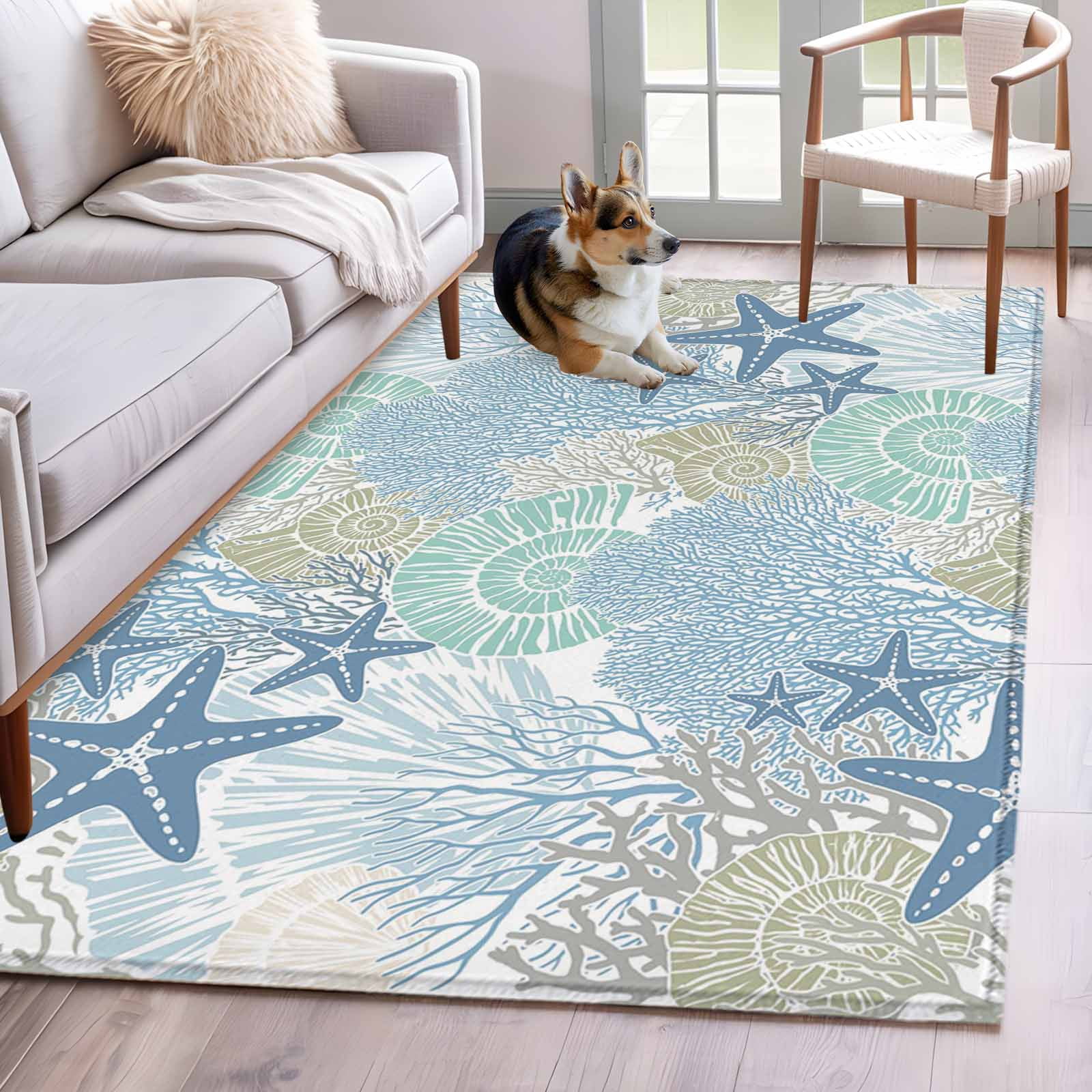 Blue Green Sea Area Rugs 3x5 ft Nautical Coastal Ocean Watercolor ...