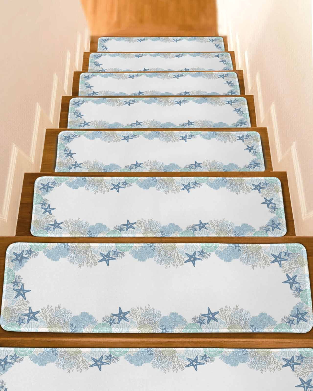 Blue Green Sea Stair Treads Nautical Ocean Watercolor Shells Corals ...