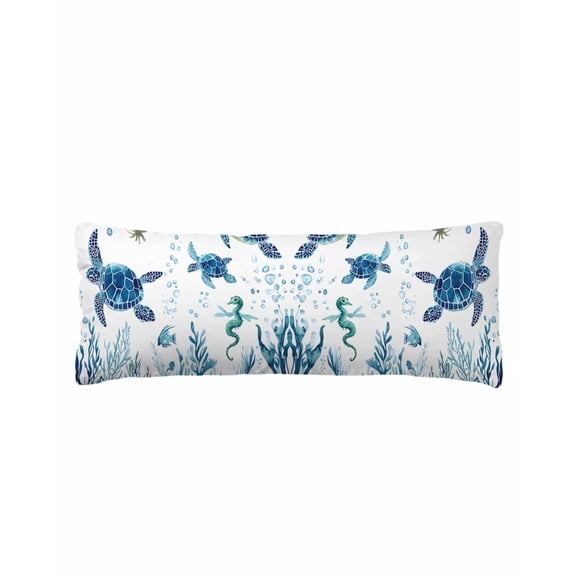 Blue Green Sea Turtle Body Pillow Cover 20 x 60 Inch Decorative Pillow Cover Summer Ocean Coral Fish Seahorse Lumbar Pillowcase Seasonal Rectangle Cushion Case for Couch Sofa Bed Living Room