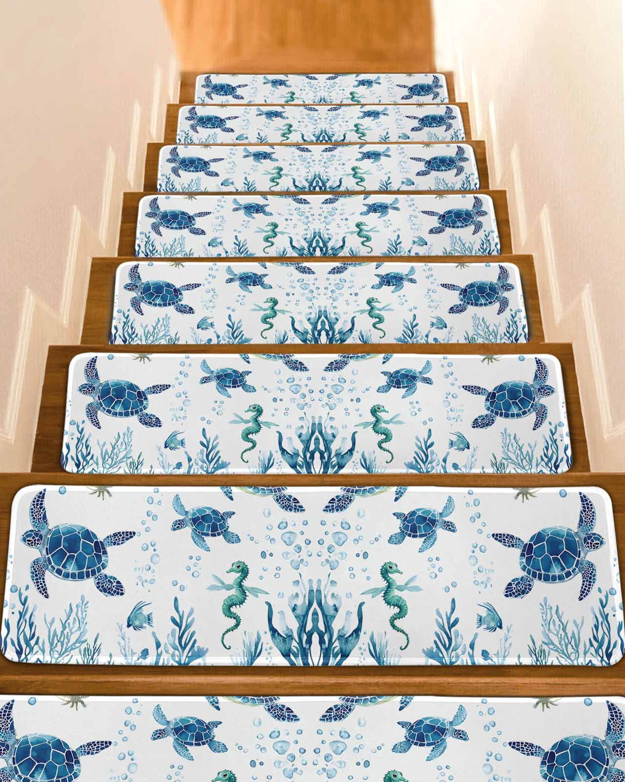 Picture of Blue Green Sea Turtle Stair Treads for Wooden Steps Indoor Runner Rug ...