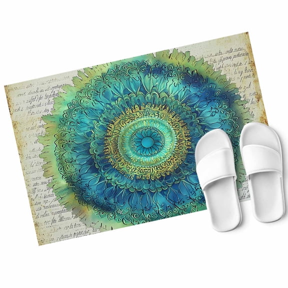 Blue Green Seagrass Door Mat Vintage Art Watercolor Texture Non Slip Absorbent Entrance Mat Washable Low Profile Indoor Doormat for Front Door Entryway Entry 16"x24"