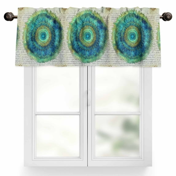 Blue Green Seagrass Valances for Windows, 42 x 18in, Vintage Art Watercolor Texture Rod Pocket Kitchen Valance Curtain Light Filtering Window Treatments for Living Room Bedroom, 1 Panel