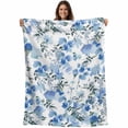 thumbnail image 1 of Blue Green Spring Floral Blanket Soft Cozy Warm Throw Blanket for Couch, Plush Fuzzy Flannel Fleece Blankets for Sofa, Watercolor Blooming Botanical Summer Bed Blankets Gifts for Men, 30"x40", 1 of 9