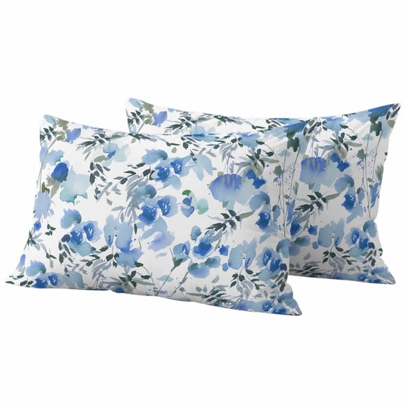 Blue Green Spring Floral Outdoor Waterproof Pillow Covers, Watercolor Blooming Botanical Summer Decorative Rectangle Throw Pillowcase Sofa Cushion Sham for Patio/Couch/Chair, 20"x12" 2 Pack