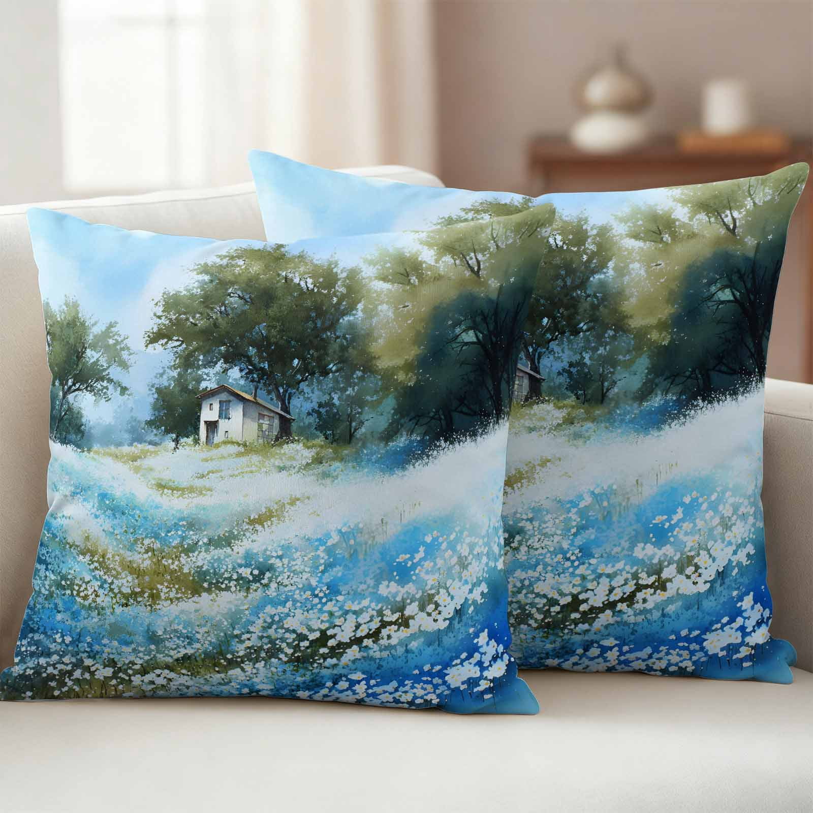 Blue Green Spring Waterproof Outdoor Throw Pillow Covers 18
